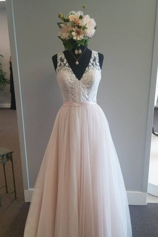 Fantastic Tulle V Neck With Appliques And Sash A Line Prom Dresses