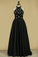 2024 A Line High Neck Satin With Beading Sweep Train Prom Dresses