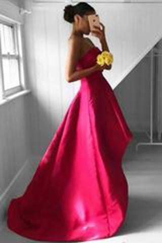 Fabulous Strapless Red Sleeveless High Low Fuchsia Pleated Prom Dresses WK742