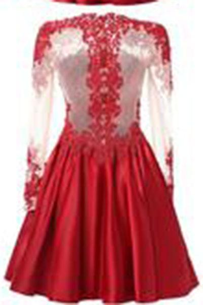 A Line Long Sleeves With Applique Knee-Length High Neck Homecoming Dresses WK326