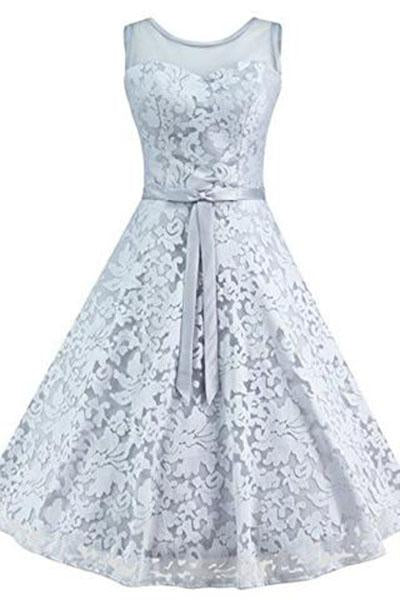 Elegant Floral Lace Cap Sleeve Bridesmaid Prom Dress WK206