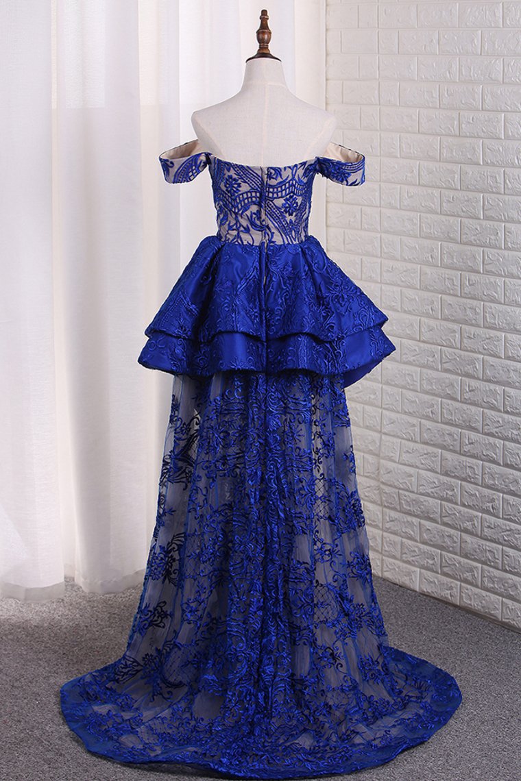 Luxurious Lace Off The Shoulder Mermaid Prom Dresses Sweep Train