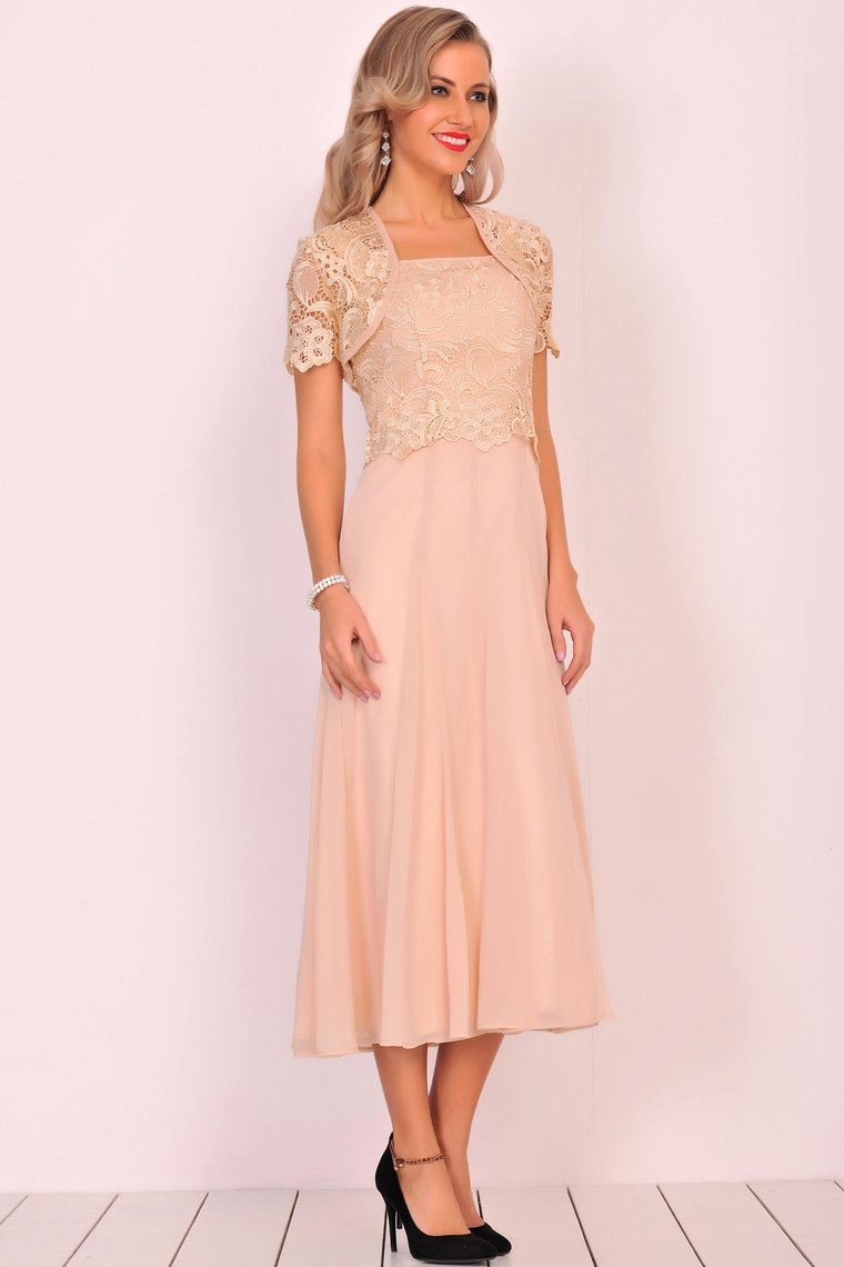 A Line Square Prom Dresses Chiffon&Lace With Jacket