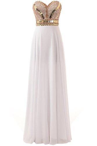 Gorgeous Sweetheart Beaded Chiffon Floor-Length Strapless Long Prom Dresses WK140