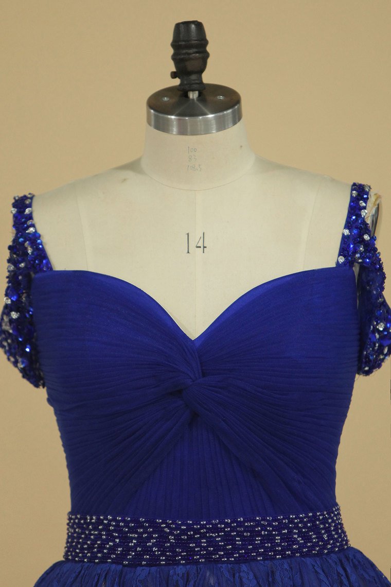 Straps A Line Homecoming Dresses Lace With Ruffles & Beads