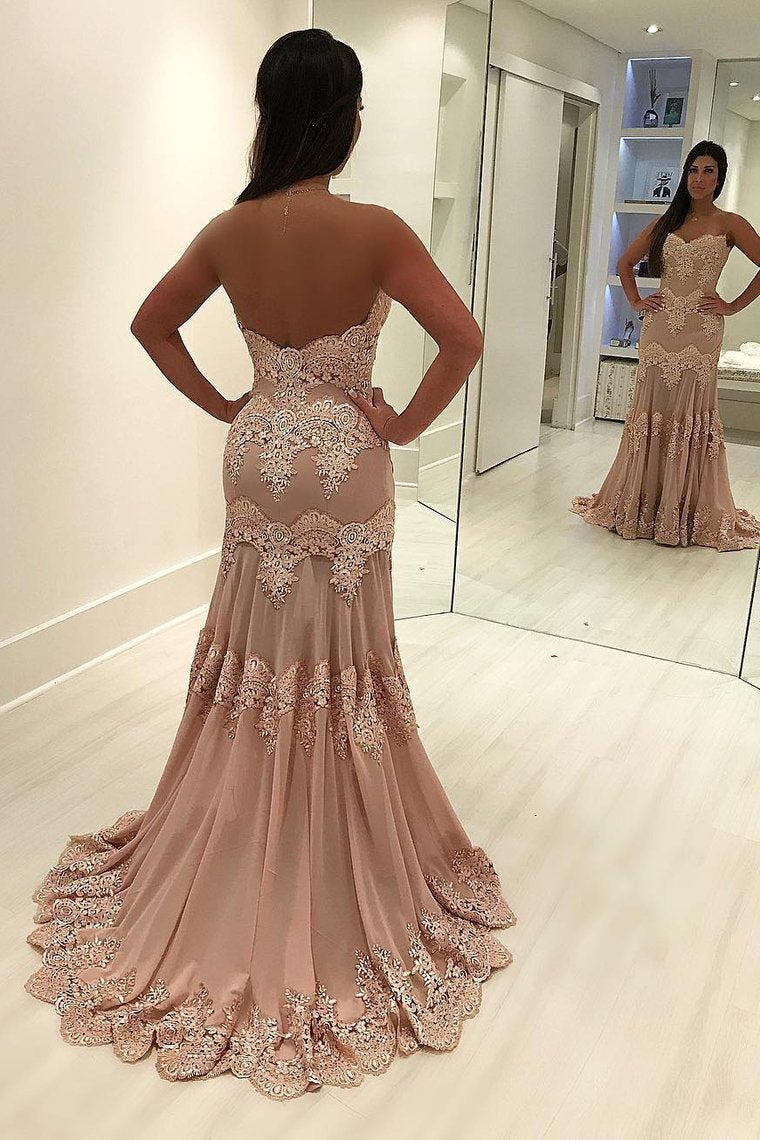 Sweetheart Mermaid Prom Dresses Chiffon With Applique
