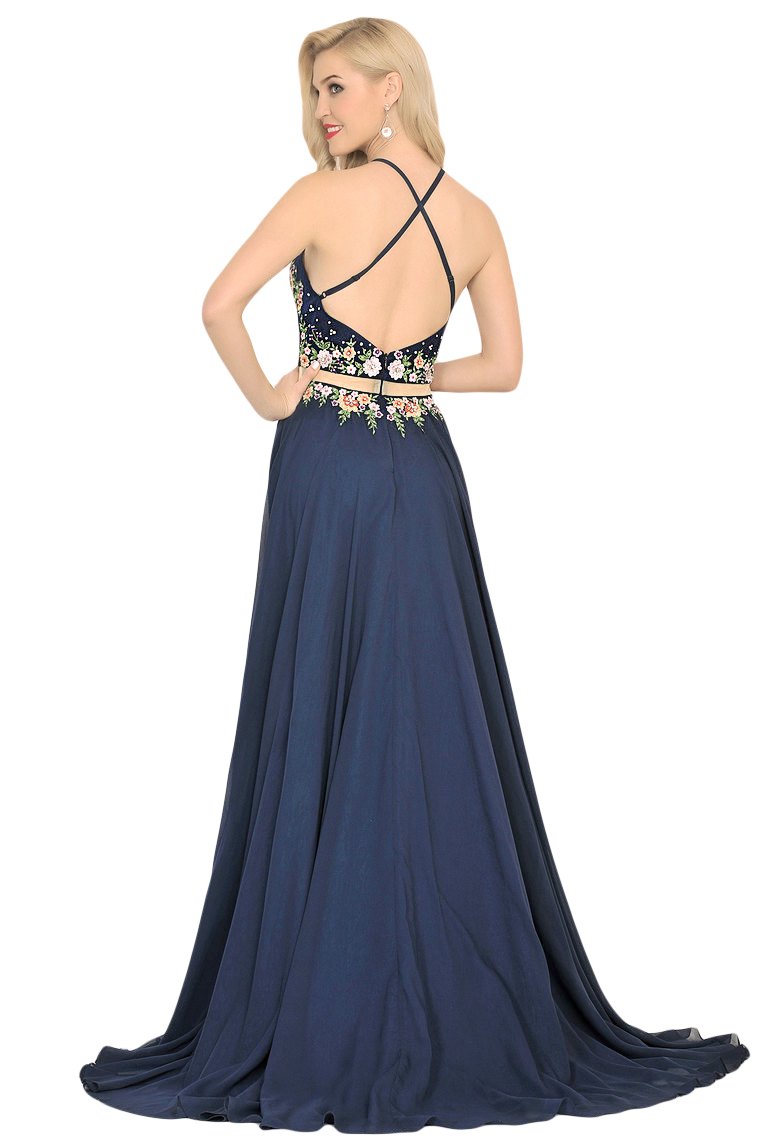 Scoop Prom Dresses A Line Chiffon With Beading&Appliques