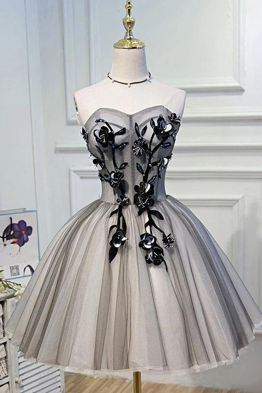 Elegant A Line Strapless Tulle Homecoming Dresses with Lace up Black Short Prom Dresses SWK14974