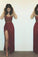 Custom Made Sweetheart Spaghetti Straps Slit Burgundy Sequin Long Prom Dresses WK169