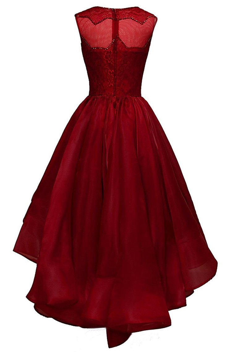 A Line Scoop Organza & Lace With Beads Asymmetrical Homecoming Dresses