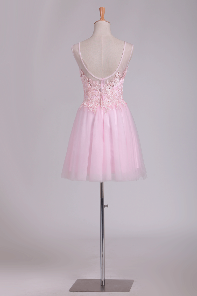 Scoop Tulle With Embroidery Short/Mini Homecoming Dresses A Line