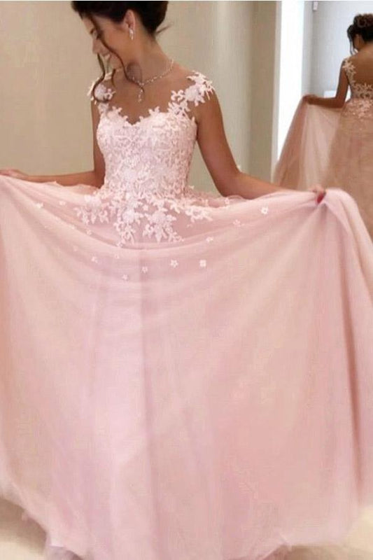 Gorgeous A-line Pink Chiffon Long Sweetheart Floor-Length Sleeveless Prom Dresses WK355