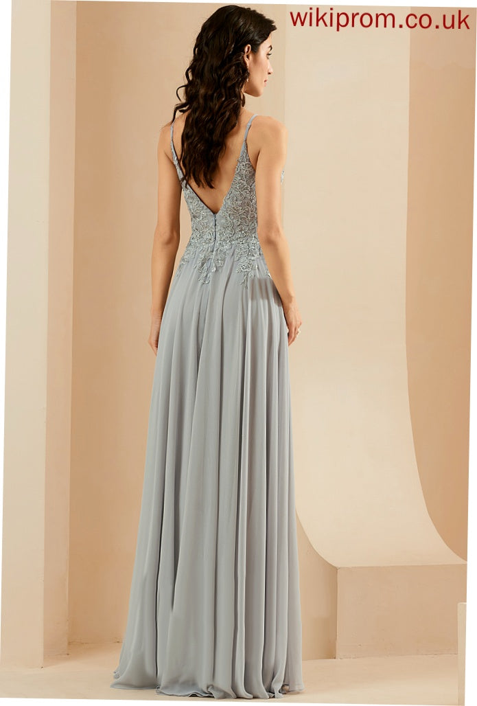 Chiffon Prom Dresses Sequins Valentina Floor-Length With A-Line Lace V-neck