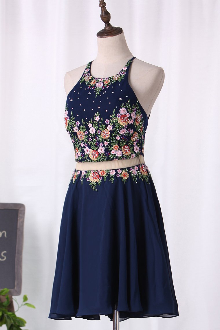 A Line Scoop Homecoming Dresses Chiffon With Beading & Applique