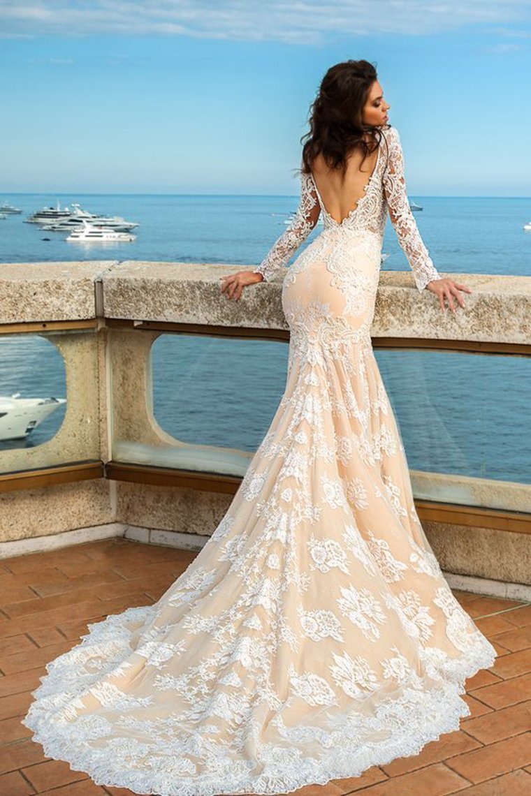 Tulle Scoop Long Sleeves With Applique Mermaid Wedding Dresses