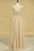 A Line V Neck Chiffon With Applique Floor Length Prom Dresses