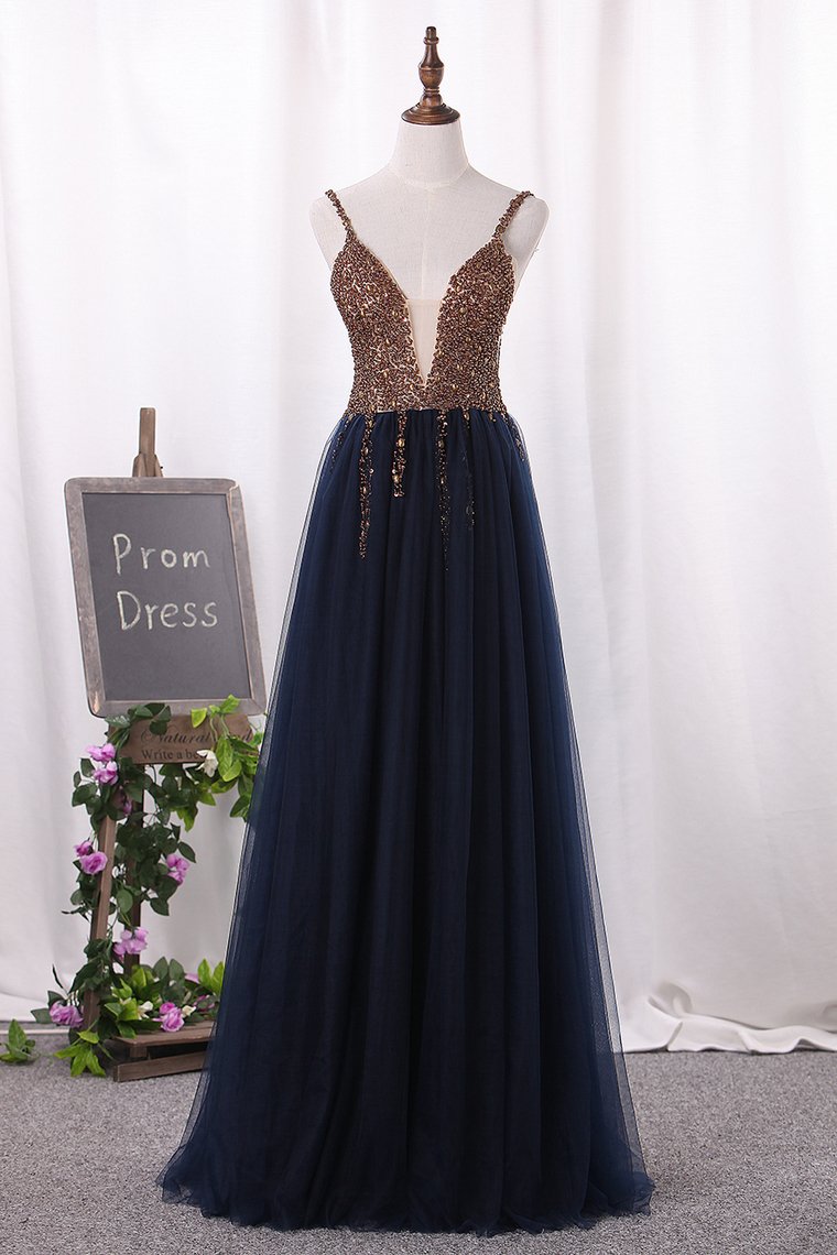New Arrival Prom Dresses Spaghetti Straps Tulle A Line Zipper Up