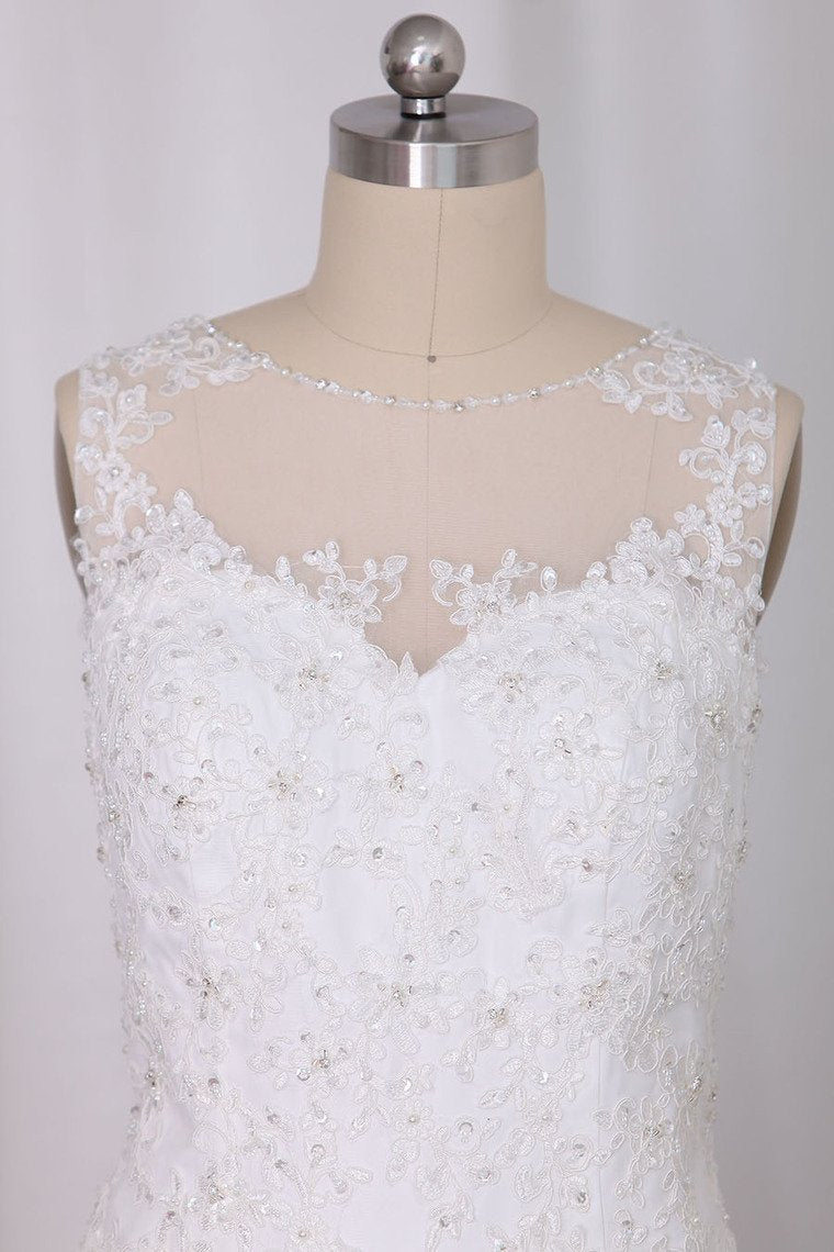 Wedding Dresses Scoop A Line With Beads And Applique