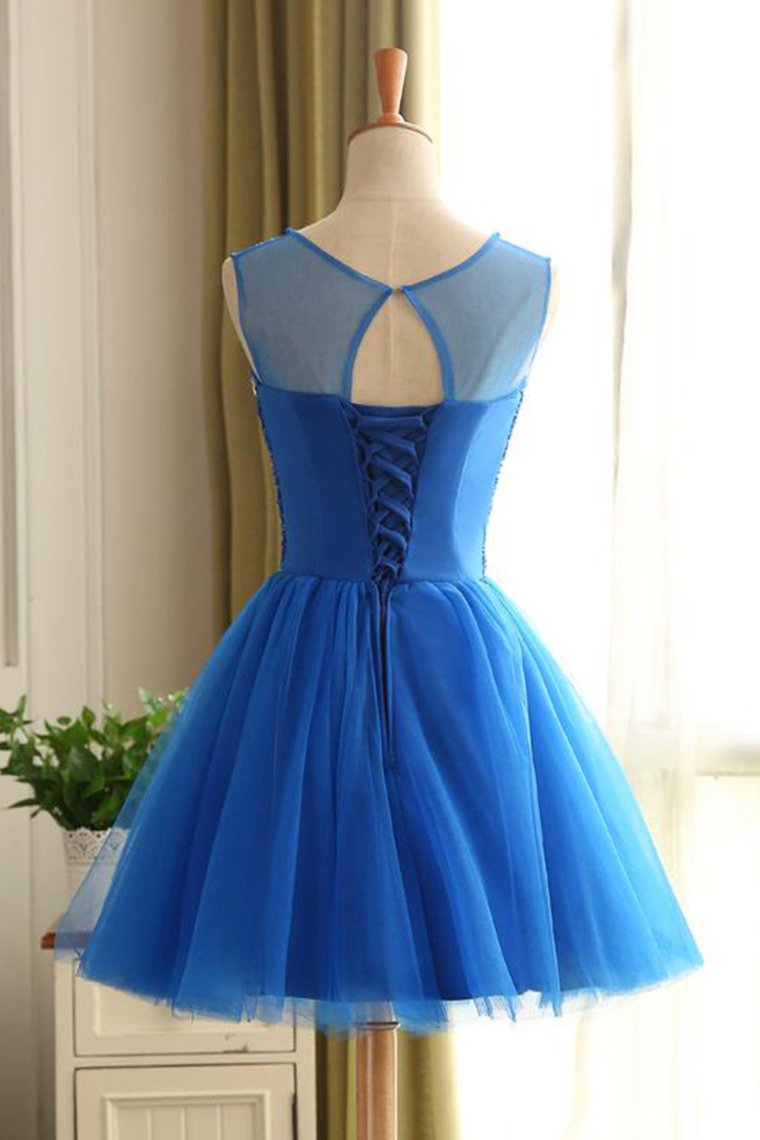 Scoop Homecoming Dresses A Line Tulle With Beading Lace Up