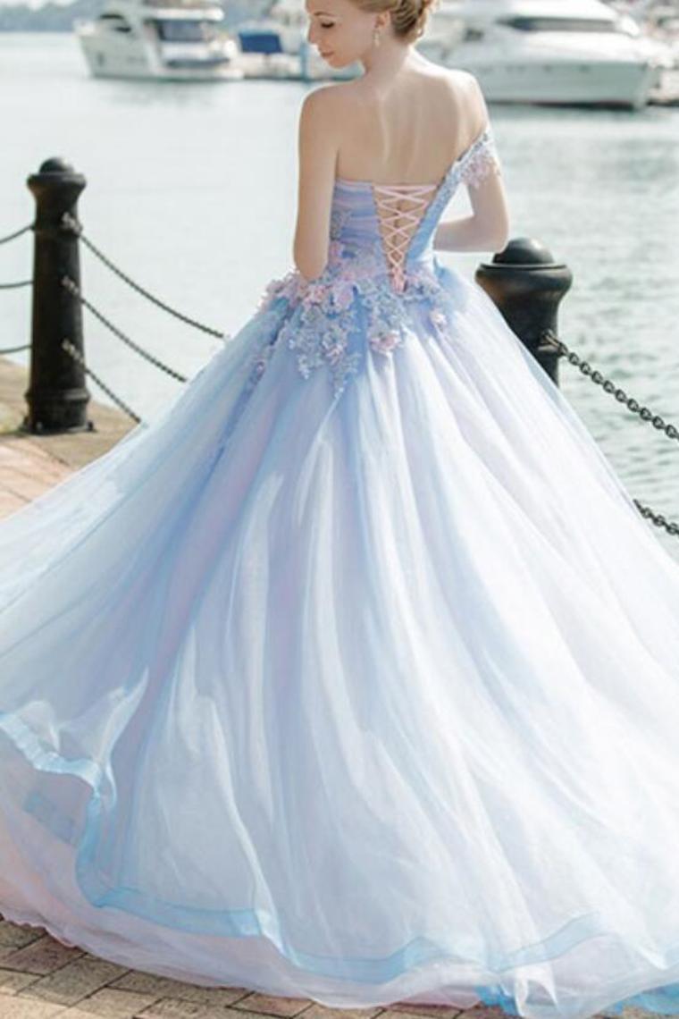 New Arrival Floral Wedding Dresses Ball Gown Tulle With Appliques Off The Shoulder