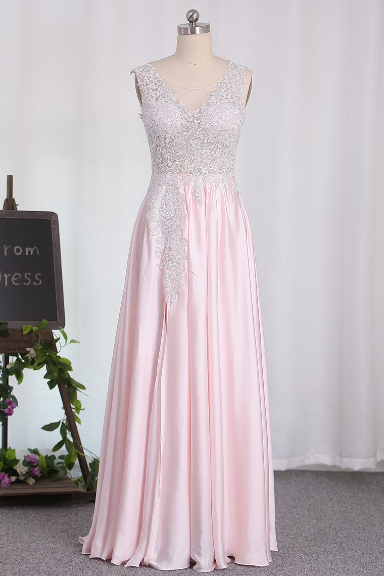 New Arrival A Line Scoop Chiffon Bridesmaid Dresses With Applique And Slit