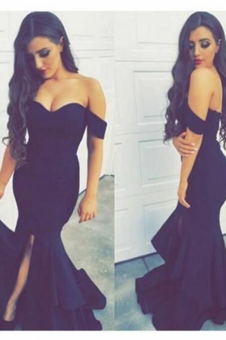 Hot Spandex Prom Dresses Mermaid Off The Shoulder Zipper Up With Slit