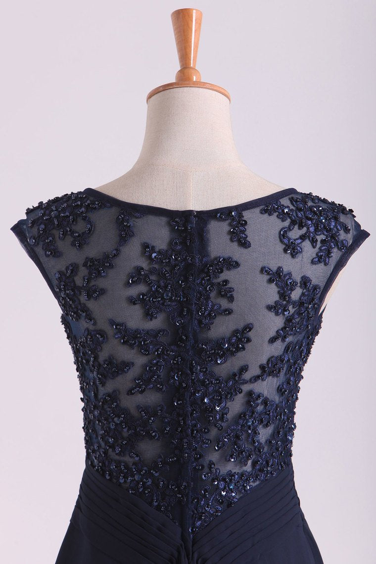 New Arrival Bateau Neckline Embellished Tulle Bodice With Beaded Applique Chiffon
