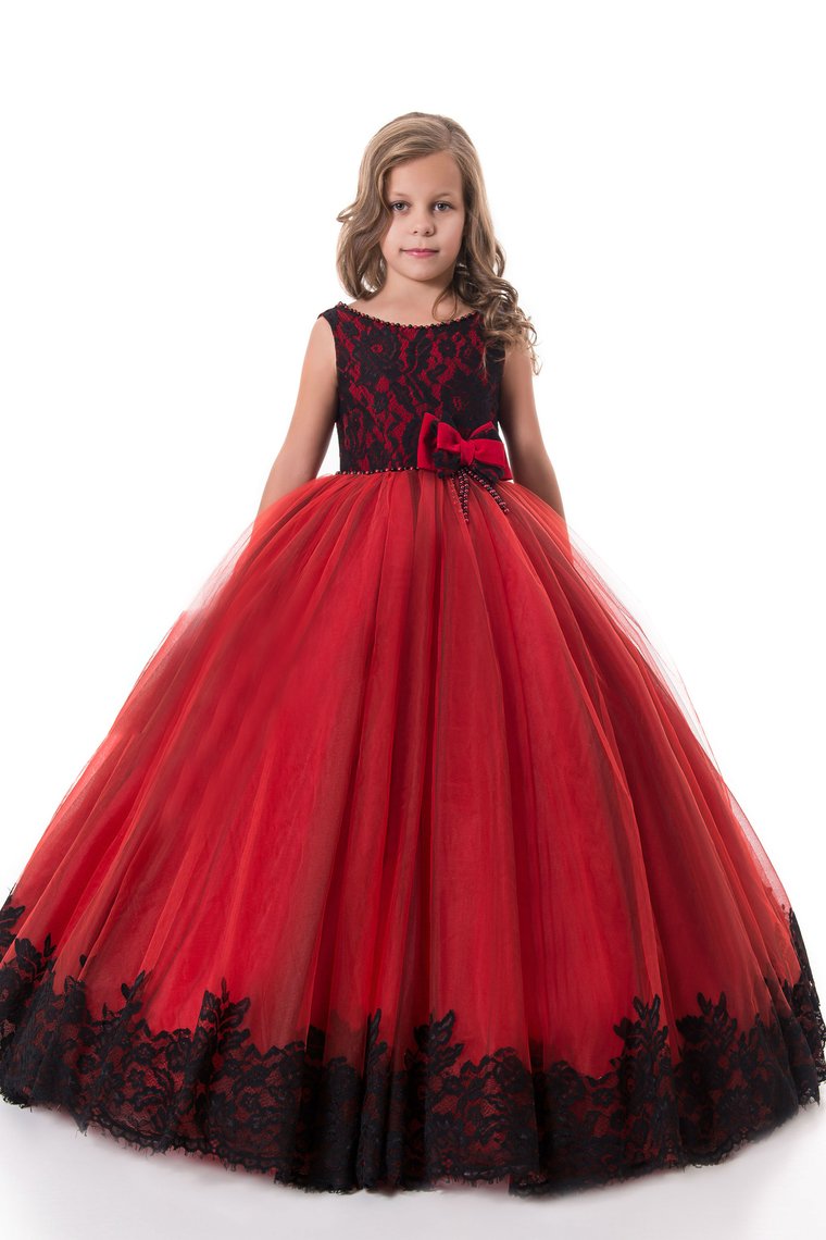 Flower Girl Dresses Ball Gown Scoop Tulle With Applique And Bow Knot