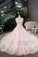 Pink Wedding Dress High-End Tulle Scoop Lace Up With Beads Handmade Flowers