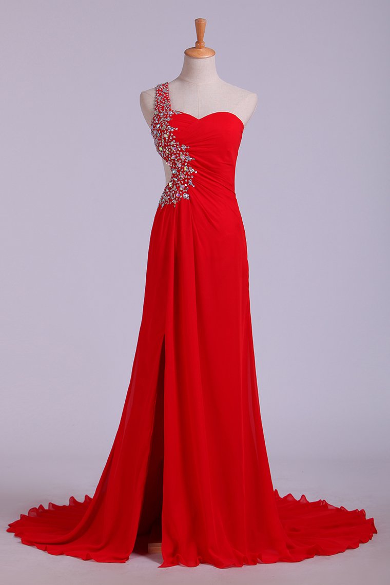Prom Dresses Red One Shoulder Chiffon