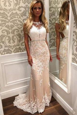 Charming Lace Mermaid Long Sexy Sleeveless Beading See Through Prom Dresses WK149