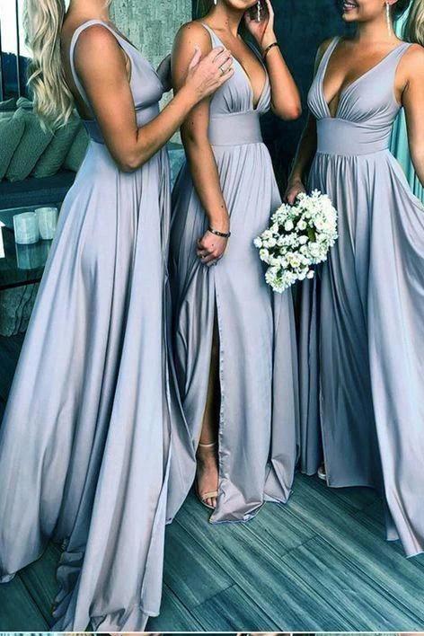 Elegant A Line V Neck Blue Straps Bridesmaid Dresses, Wedding Party SWK20413