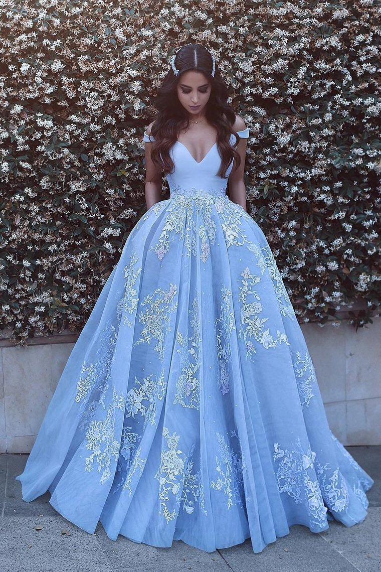 Ball Gown Off The Shoulder Prom Dresses Tulle With Appliques