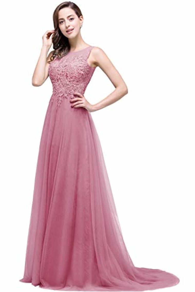 Lace Tulle Sleeveless Evening Dress Ball Gown Wedding Bridesmaid Backless Long Dress