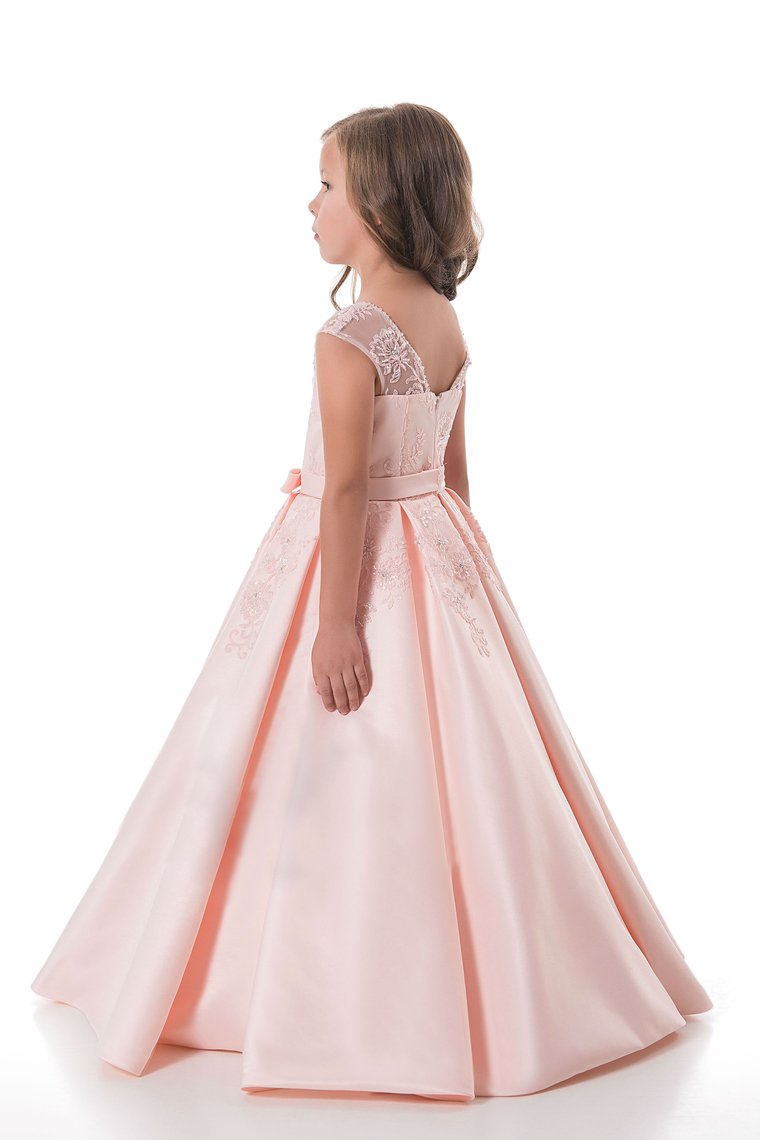 2024 A Line Flower Girl Dresses Scoop Satin With Applique And Sash Floor Length