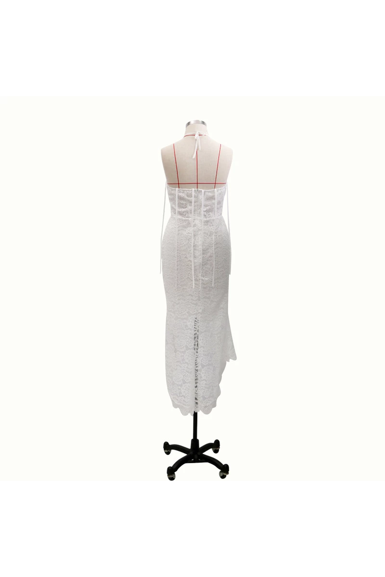 Elegant Lace White Sheath Prom Dress, Lace Simple Wedding Dress