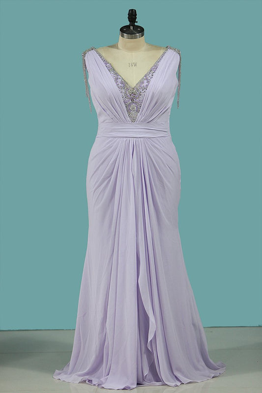 New Arrival V Neck Chiffon With Beads Sheath Evening Dresses