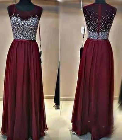 Long Custom Burgundy Beaded Charming Sparkly Floor-Length 2024 Prom Dresses uk PD01