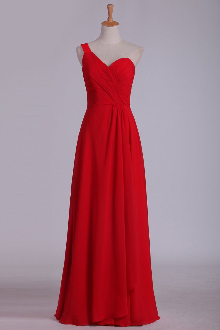One Shoulder A Line Chiffon With Ruffles Floor Length Bridesmaid Dresses