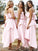 A Line Unique Strapless High Low Pink Satin Bridesmaid Dresses with Bowknot WK14