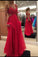 Spaghetti Strap Lace Bodice Red Chiffon Skirt Backless Prom Dress Red Long Formal Gown WK100