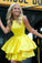 Cute A Line Round Neck Yellow Open Back Satin Sleeveless Short Homecoming Dresses WK949