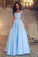 A Line Blue Two Piece Satin Sweetheart Prom Dresses Long Cheap Evening Dresses WK663