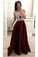A Line Burgundy V Neck Prom Dresses with Beads Sleeveless Party Formal Dresses WK877