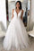 A Line Deep V Neck Ball Gown Prom Dresses Open Back White Evening Dresses WK536