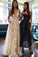 A Line Deep V Neck Sleeveless Tulle Prom Dresses Long Formal Dresses WK376