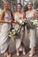 A Line Gray Spaghetti Straps V Neck Middle Slit Prom Dresses Bridesmaid Dresses WK912