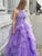 A Line High Neck Ruffles Lavender Ball Gown Prom Dresses with Appliques WK679