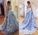 A Line Lace Appliques Sweetheart Prom Dresses Long Blue Quinceanera Dresses WK617