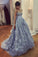 A Line Lace Appliques Sweetheart Prom Dresses Long Blue Quinceanera Dresses WK617
